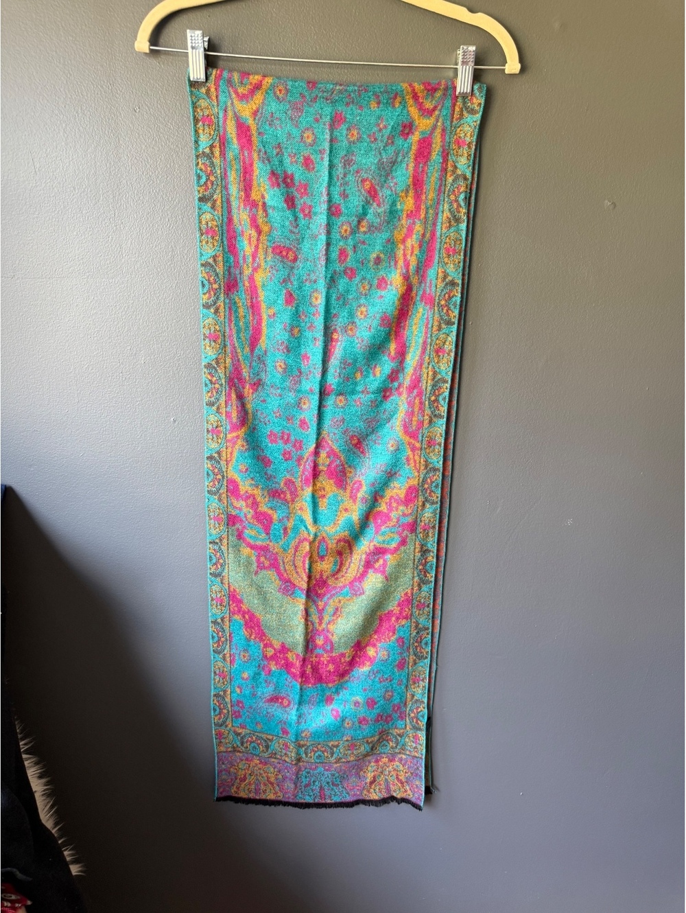 100% Silk Turquoise and Coral Floral Shawl Wrap